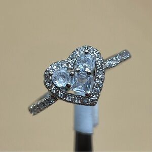 Beautiful Trendy Dainty Boho Heart Halo White Diamond CZ Silver Plated Ring